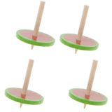 Maxbell 4Pcs Wooden Spinning Tops w/ Flower Pattern Kids Game Toy Gift - Green