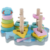 Maxbell Wooden Cartoon Elephant Shape Matching Building Blocks Kids Educational Toy