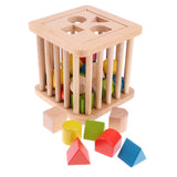 Maxbell Wooden Box of Montessori Geometric Building Block Color Shape Learning Toy
