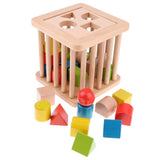 Maxbell Wooden Box of Montessori Geometric Building Block Color Shape Learning Toy