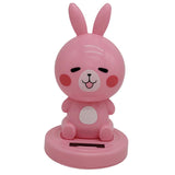 Maxbell Solar Power Noding Head Rabbit Animal Figurine Model Toy Home Decor Pink