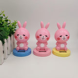 Maxbell Solar Power Noding Head Rabbit Animal Figurine Model Toy Home Decor Pink