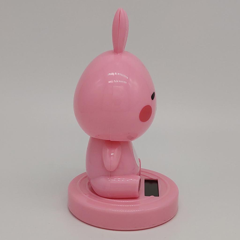 Maxbell Solar Power Noding Head Rabbit Animal Figurine Model Toy Home Decor Pink