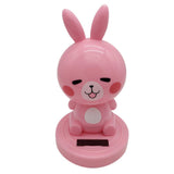 Maxbell Solar Power Noding Head Rabbit Animal Figurine Model Toy Home Decor Pink