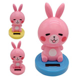 Maxbell Solar Power Noding Head Rabbit Animal Figurine Model Toy Home Decor Pink