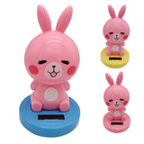 Maxbell Solar Power Noding Head Rabbit Animal Figurine Model Toy Home Decor Pink