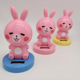 Maxbell Solar Power Noding Head Rabbit Animal Figurine Model Toy Home Decor Pink