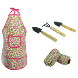 Maxbell KidGardening Tools, Garden Tool Set Shovel, Rake, Trowel and Kids Waterproof Apron Oversleeve Kits Outdoor Yard Flower Planted Toy - Floral