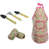 Maxbell KidGardening Tools, Garden Tool Set Shovel, Rake, Trowel and Kids Waterproof Apron Oversleeve Kits Outdoor Yard Flower Planted Toy - Floral