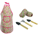 Maxbell KidGardening Tools, Garden Tool Set Shovel, Rake, Trowel and Kids Waterproof Apron Oversleeve Kits Outdoor Yard Flower Planted Toy - Floral