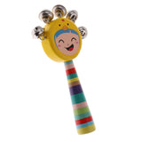 Max Orff Instrument Cute Wood Hand Jingle Bell Rattle Drum Kids Sound Toy Yellow