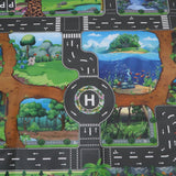 Maxbell 130*100cm Dinosaur World Traffic Road Play Mat w/ Tracks Car Truck Train Toy