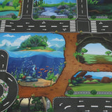 Maxbell 130*100cm Dinosaur World Traffic Road Play Mat w/ Tracks Car Truck Train Toy