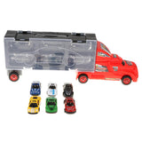 Maxbell Diecast Alloy Container Truck with 12 Car Vehcile Playset Toy Racing Car Red