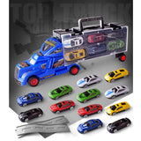 Maxbell Diecast Alloy Container Truck w/ 12 Car Vehcile Playset Toy Racing Car Blue