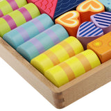 Maxbell Wooden Building Blocks Set Stacking Game Cube Kids Educational Toy Stripe