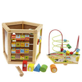 Maxbell 5 Sides Wooden Beads Maze Cube Activity Center Kids Early Educational Toy