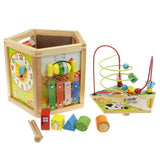 Maxbell 5 Sides Wooden Beads Maze Cube Activity Center Kids Early Educational Toy