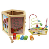 Maxbell 5 Sides Wooden Beads Maze Cube Activity Center Kids Early Educational Toy