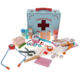 Maxbell 30PCS Wooden Medical Kits Box Doctor Nurse Role Playing Set Kids Toy Playset