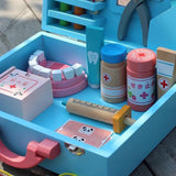 Maxbell 30PCS Wooden Medical Kits Box Doctor Nurse Role Playing Set Kids Toy Playset