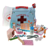 Maxbell 30PCS Wooden Medical Kits Box Doctor Nurse Role Playing Set Kids Toy Playset