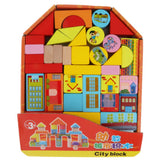 Maxbell 46PCS Wooden Geometry Cognitive Blocks Stacking Game Kids Toy - City