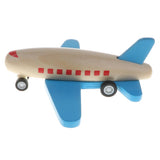 Maxbell Mini Wooden Pull Back Airplane  Friction Powered Toy for Kids Gift Blue Wing