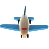 Maxbell Mini Wooden Pull Back Airplane  Friction Powered Toy for Kids Gift Blue Wing