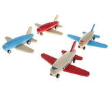 Maxbell Mini Wooden Pull Back Airplane  Friction Powered Toy for Kids Gift Blue Wing