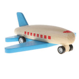 Maxbell Mini Wooden Pull Back Airplane  Friction Powered Toy for Kids Gift Blue Wing