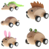 Maxbell Wooden Animal Pull Back Go Vehicles Toy Playset Kids Toddlers Gift Hedgehog