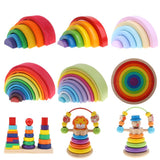 Maxbell Colorful Wooden Rainbow Blocks Stack Tunnel Stacking Game Toys Kids Children