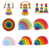 Maxbell Colorful Wooden Rainbow Blocks Stack Tunnel Stacking Game Toys Kids Children