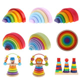 Maxbell Colorful Wooden Rainbow Blocks Stack Tunnel Stacking Game Toys Kids Children