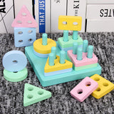 Maxbell Wooden Geometric Blocks Column Shape Sorter Kids Learning Toy - Square