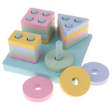 Maxbell Wooden Geometric Blocks Column Shape Sorter Kids Learning Toy - Square