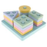 Maxbell Wooden Geometric Blocks Column Shape Sorter Kids Learning Toy - Square