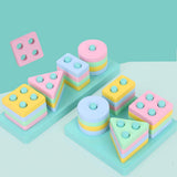 Maxbell Wooden Geometric Blocks Column Shape Sorter Kids Learning Toy - Square