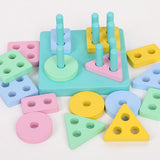 Maxbell Wooden Geometric Blocks Column Shape Sorter Kids Learning Toy - Square