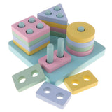 Maxbell Wooden Geometric Blocks Column Shape Sorter Kids Learning Toy - Square