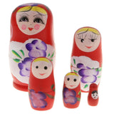 Maxbell 5PCS Russian Nesting Doll Babushka Matryoshka Dolls Hand Painted Red