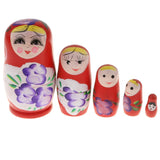 Maxbell 5PCS Russian Nesting Doll Babushka Matryoshka Dolls Hand Painted Red