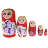 Maxbell 5PCS Russian Nesting Doll Babushka Matryoshka Dolls Hand Painted Red