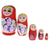 Maxbell 5PCS Russian Nesting Doll Babushka Matryoshka Dolls Hand Painted Red