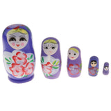 Maxbell 5PCS Russian Nesting Doll Babushka Matryoshka Dolls Hand Painted Purple