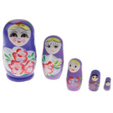 Maxbell 5PCS Russian Nesting Doll Babushka Matryoshka Dolls Hand Painted Purple