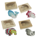 Maxbell 5-Layer Wooden Puzzle Early Educational Toy for Baby Toddler Blue Whale