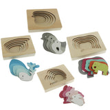 Maxbell 5-Layer Wooden Puzzle Early Educational Toy for Baby Toddler Blue Whale