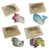Maxbell 5-Layer Wooden Puzzle Early Educational Toy for Baby Toddler Blue Whale